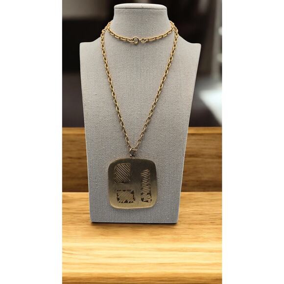 Vintage Retro 80s Gold Tone Abstract Modernist Statement Long Necklace - Picture 1 of 6